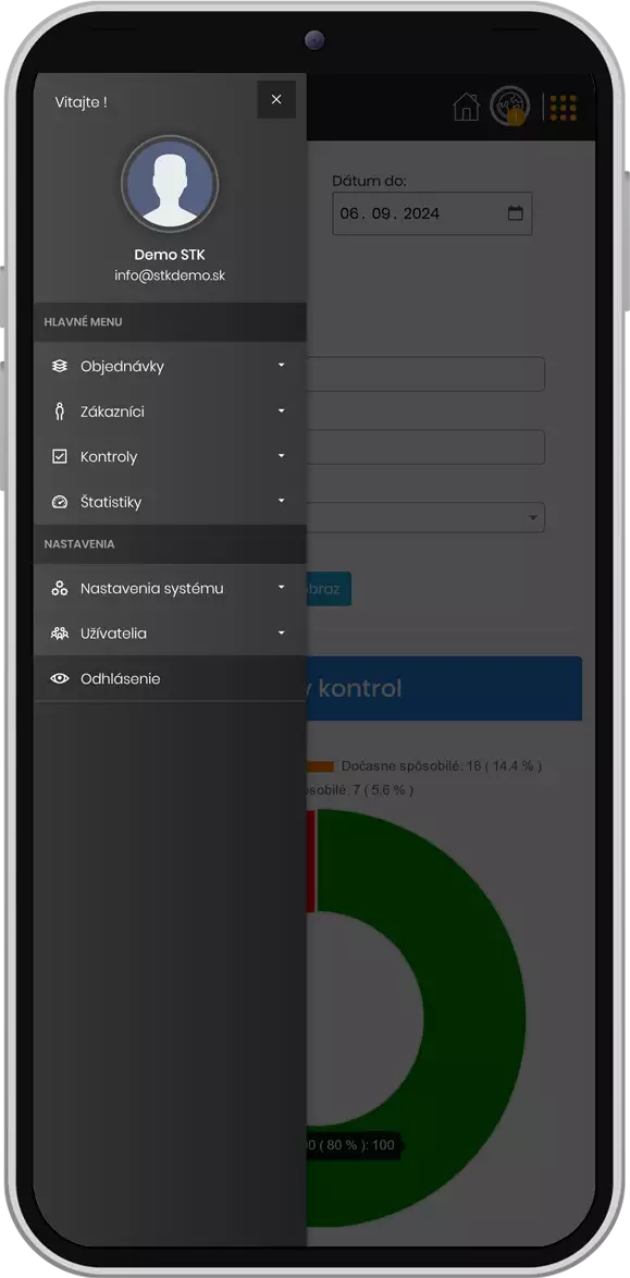Mobilne zariadenie zobrazujuce aplikaciu pre stanice technickej kontroly